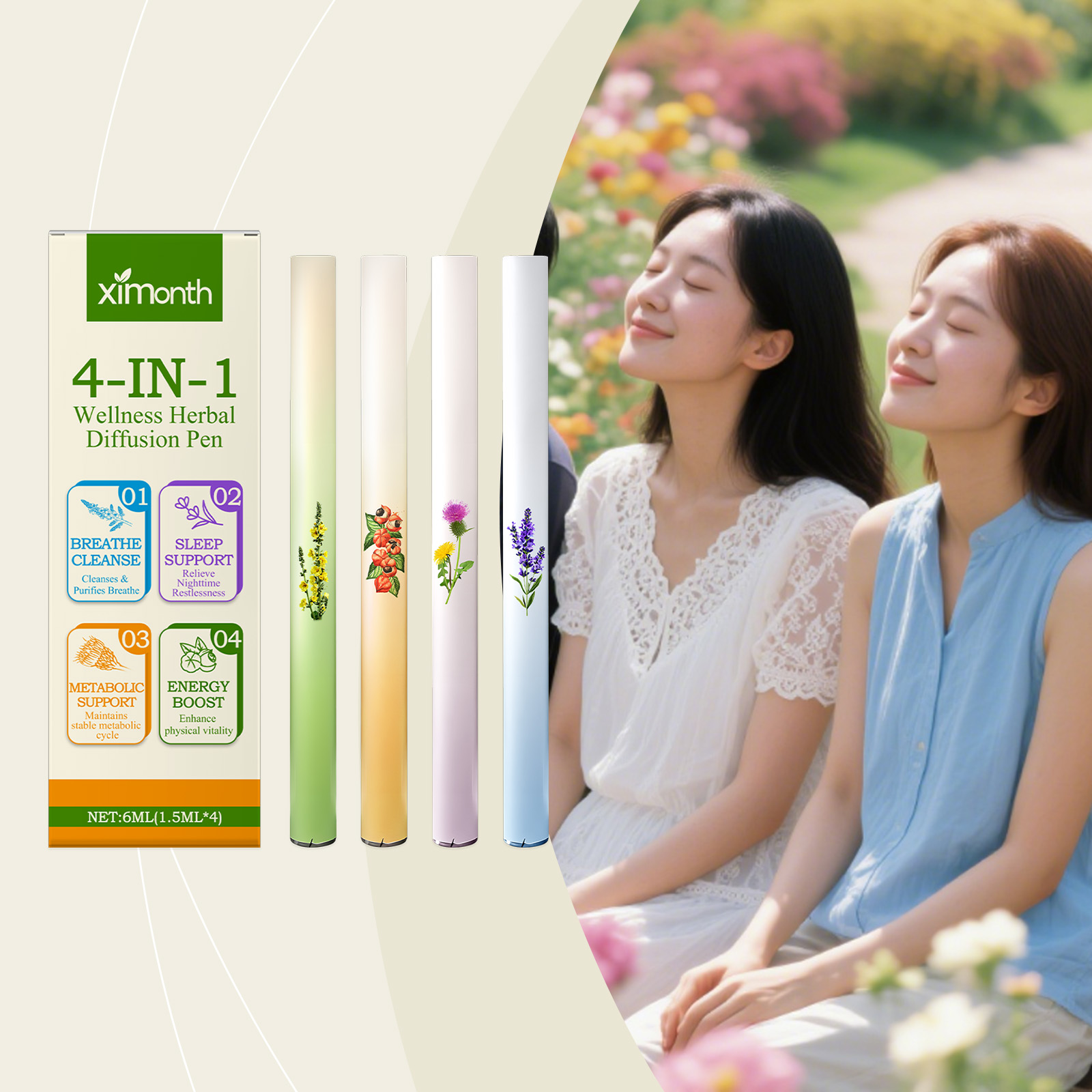 Herbal Wellness - 4-in-1 kruidenergie-combostick Natuurlijke wellnessondersteuning Focus Stemmingsbalans